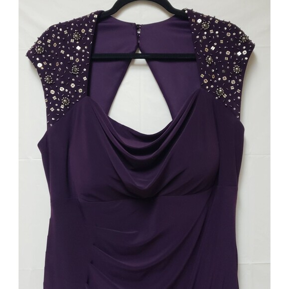 XScape Eggplant Evening Dress 16W Draped Ruched Cocktail Party Wedding Guest - Picture 12 of 13